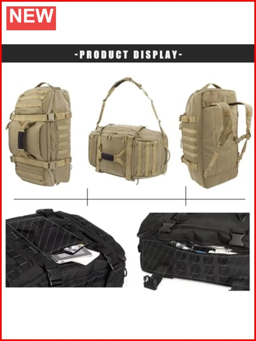 Large Tactical Duffle Bag Backpack - 45L Waterproof Nylon Weekender Gym Bag for